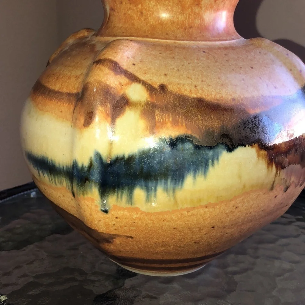 COPY - Glazed Vase Tan brown blue colors Made in 93/95’